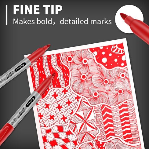 Red Permanent Marker Bulk, Fine Point Markers work on Plastic Metal Wood etc., Quick Drying,Fade Resistant,No smear, Perfect for Classroom, Home, Office, 18 Count in Kuwait