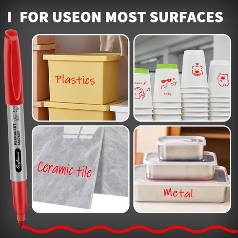 Red Permanent Marker Bulk, Fine Point Markers work on Plastic Metal Wood etc., Quick Drying,Fade Resistant,No smear, Perfect for Classroom, Home, Office, 18 Count in Kuwait