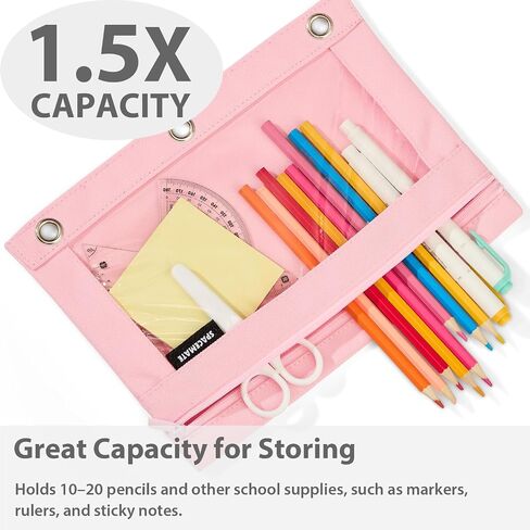 Binder Pencil Pouch Case Box Bag for 3 Ring Binder School Supplies Girls Boys Kids, Clear Preppy Stuff Large Aesthetic Pen Organizer, Back to College Stationary, 1 Pack, Light Pink in Kuwait