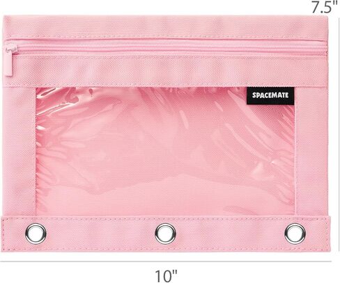 Binder Pencil Pouch Case Box Bag for 3 Ring Binder School Supplies Girls Boys Kids, Clear Preppy Stuff Large Aesthetic Pen Organizer, Back to College Stationary, 1 Pack, Light Pink in Kuwait