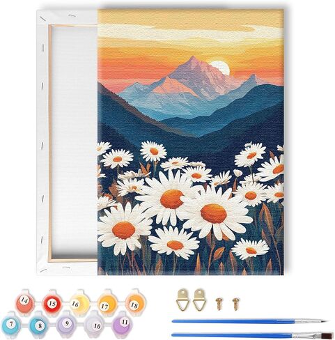 LOMSIOY Frame Paint by Number Kit for Adults, DIY Easy Cat Oil Painting with Brushes, Hooks - Daisy Framed Art Kits for Beginners - Suitable for Bedroom, Wall, Door Decor (8x12 Inch) in Kuwait