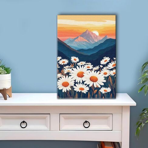 LOMSIOY Frame Paint by Number Kit for Adults, DIY Easy Cat Oil Painting with Brushes, Hooks - Daisy Framed Art Kits for Beginners - Suitable for Bedroom, Wall, Door Decor (8x12 Inch) in Kuwait