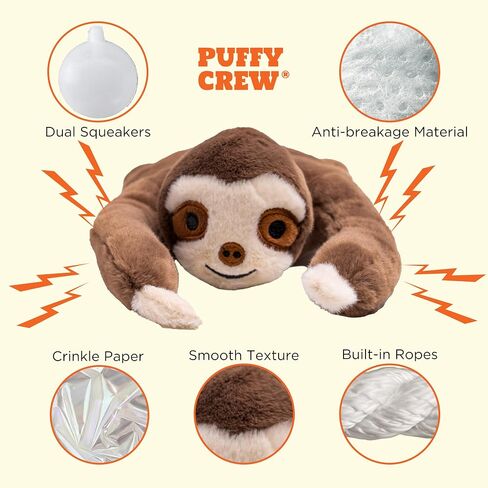 Squeaky Disk & Built-in Rope Dog Plush Toy, Bustling Safari Collection, 15", for Dogs of All Breeds (Sloth) in Kuwait