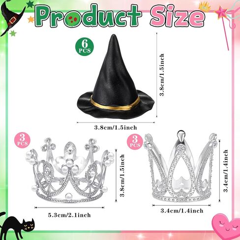 24 PCS Witch موضوع الحفلة الديكور الفضة التاج الأسود الساحرة قبعة الكعكة لوازم توبيبر لفيلم موضوع حفلة الأميرة in Kuwait