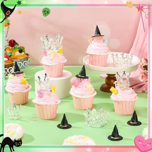 24 PCS Witch موضوع الحفلة الديكور الفضة التاج الأسود الساحرة قبعة الكعكة لوازم توبيبر لفيلم موضوع حفلة الأميرة in Kuwait