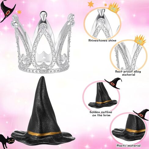 24 Pcs Witch Theme Party Cake Decoration Silver Crown Black Witch Hat Cake Topper Supplies for Movie Theme Party Princess Birthday Pink and Green Celebration Decoration (Classic) in Saudi Arabia