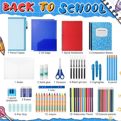39 Pcs Back to Supplies Essentials Bundle Include Pencils Scissors Ruler Eraser Crayon Sharpener Notebook Pencil Case Folder Notebook(Blue) in Saudi Arabia