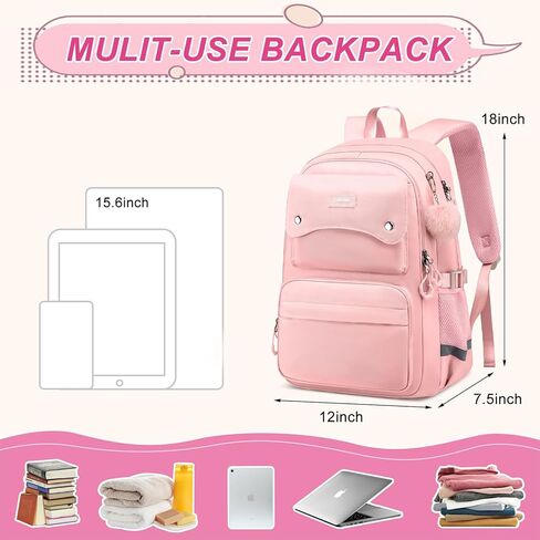 Girls Backpack for School - Lightweight Travel Laptop Backpack Fits 15.6 Inch Notebook, Water Bottle Pocket - Ideal for Teens, College Students, Adults in Kuwait