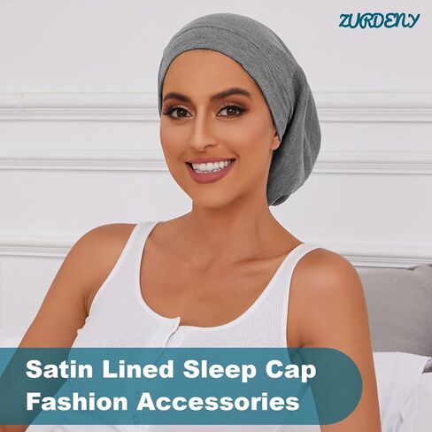 2Pcs Silk Bonnet Satin Lined Sleep Cap, Adjustable Hair Wrap Stay On for Women Men, Satin Slouchy Beanie Night Cap for Curly Straight Hair Multi in Saudi Arabia