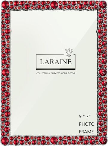 إطار صورة LARAINE مقاس 5 × 7 مصنوع من أحجار الراين واللؤلؤ والمعدن والزجاج عالي الوضوح لعرض الصور على سطح الطاولة والكريستال لتزيين المنزل كهدية للعطلات (أحجار الراين-شفافة) in Kuwait