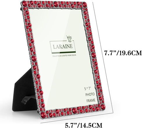 إطار صورة LARAINE مقاس 5 × 7 مصنوع من أحجار الراين واللؤلؤ والمعدن والزجاج عالي الوضوح لعرض الصور على سطح الطاولة والكريستال لتزيين المنزل كهدية للعطلات (أحجار الراين-شفافة) in Kuwait