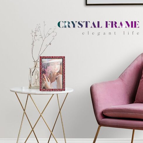 إطار صورة LARAINE مقاس 5 × 7 مصنوع من أحجار الراين واللؤلؤ والمعدن والزجاج عالي الوضوح لعرض الصور على سطح الطاولة والكريستال لتزيين المنزل كهدية للعطلات (أحجار الراين-شفافة) in Kuwait