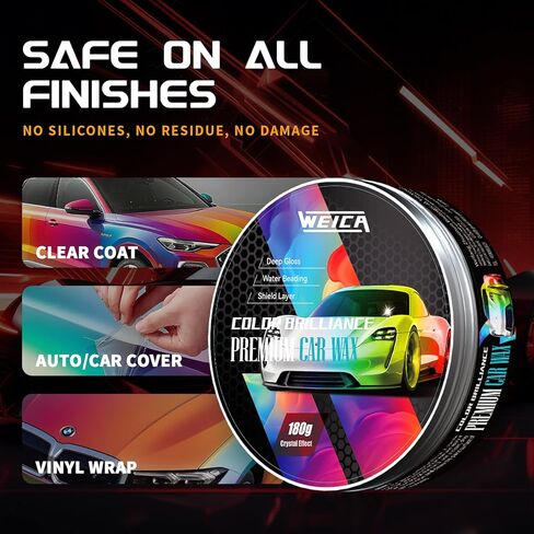 شمع السيارة باللون الأسود الصلب للسيارات السوداء، منظف مجموعة شمع السيارة كارنوبا، طلاء سيراميك تلقائي مقاوم للخدش، 180 جرام مع إسفنجة شمع ومنشفة مجانية - أسود in Kuwait