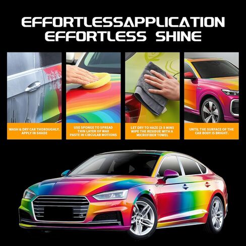 شمع السيارة باللون الأسود الصلب للسيارات السوداء، منظف مجموعة شمع السيارة كارنوبا، طلاء سيراميك تلقائي مقاوم للخدش، 180 جرام مع إسفنجة شمع ومنشفة مجانية - أسود in Kuwait