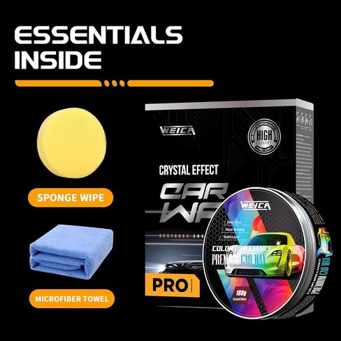 شمع السيارة باللون الأسود الصلب للسيارات السوداء، منظف مجموعة شمع السيارة كارنوبا، طلاء سيراميك تلقائي مقاوم للخدش، 180 جرام مع إسفنجة شمع ومنشفة مجانية - أسود in Kuwait