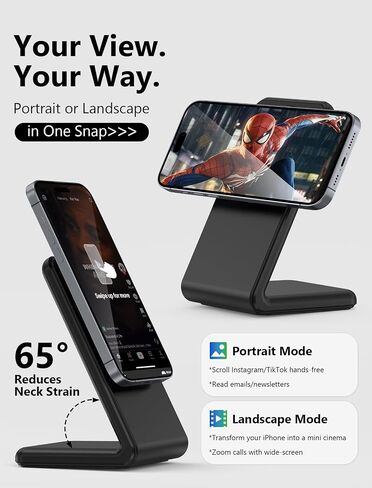Wireless Charger for Magsafe Charger, Magnetic iPhone Charger w/ 30W Adapter & 5ft Long Braided Cable, Fast Wireless Charging Stand for iPhone 15/14/13/12 Series - Black in Saudi Arabia
