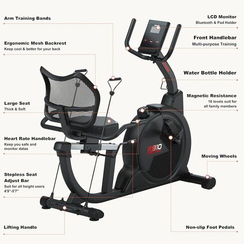 SINUODE Folding Exercise Bike with Arm & Leg Bands, Foldable Stationary Bike for Seniors, Recumbent Exercise Bike for Home, Pluse Sensor, Back Rest, Large Seat, 330lbs Max Weight in Saudi Arabia