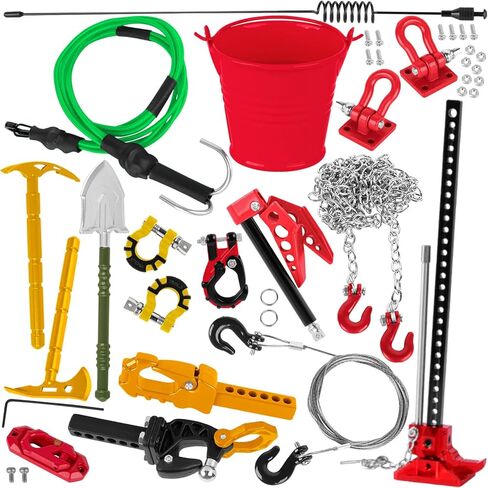 RC Crawler Car Metal Decoration Upgrades Part for 1/10 Trx4 Trx6 SCX10 GEN 7/GEN 8,RC Trailer Chain/Tow Shackle/Receiver/Hook Coupler/Elastic Force Rope/Shovel/Axe/Antennas Set,Black in Saudi Arabia