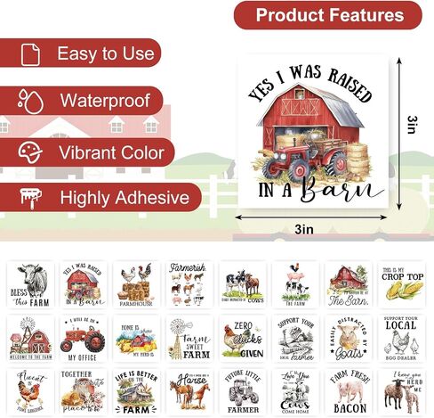 24 Sheets Farmhouse Rub on Transfer for Crafts Farm Animal Truck Words Rub on Transfer Stickers Vintage Furniture Decals for Home Party DIY Crafts, 3 x 3 Inch in Kuwait