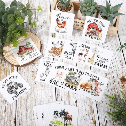 24 Sheets Farmhouse Rub on Transfer for Crafts Farm Animal Truck Words Rub on Transfer Stickers Vintage Furniture Decals for Home Party DIY Crafts, 3 x 3 Inch in Kuwait