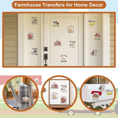 24 Sheets Farmhouse Rub on Transfer for Crafts Farm Animal Truck Words Rub on Transfer Stickers Vintage Furniture Decals for Home Party DIY Crafts, 3 x 3 Inch in Kuwait