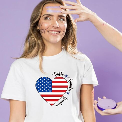 6 Sheets 4th of July Iron on Transfers,Independence Day Iron on Patches with American Flag Love Heart Flowers Design | Heat Transfer Vinyl Stickers for Clothes Bag Pillow in Kuwait