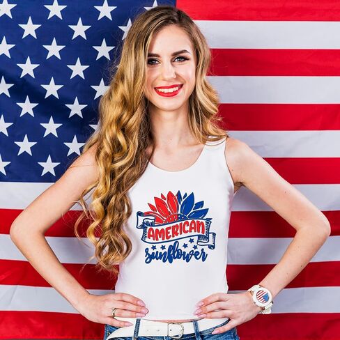 6 Sheets 4th of July Iron on Transfers,Independence Day Iron on Patches with American Flag Love Heart Flowers Design | Heat Transfer Vinyl Stickers for Clothes Bag Pillow in Kuwait