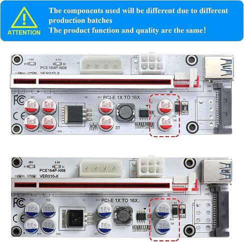 بطاقة محول التعدين، PCI-E 1X إلى 16X، مع كابل تمديد USB 3.0 بطول 0.6 متر، واجهة 6PIN / 4PIN / SATA، لتعدين البيتكوين، تعدين العملات المشفرة Ethereum Mining ETH (VER010-X، حزمة واحدة) in Saudi Arabia