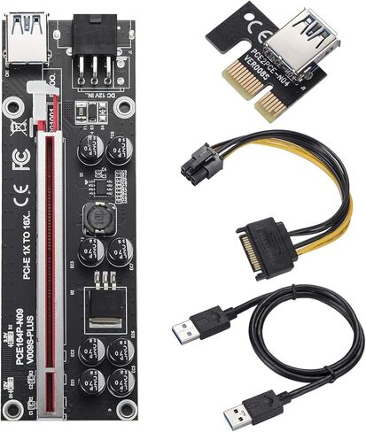 Mining Riser Card,PCI-E 1X to 16X Adapter Card,with 0.6 m USB 3.0 Extension Cable,6PIN / 4PIN / SATA Interface, for Bitcoin, Crypto Mining Ethereum Mining ETH (VER010-X,1 Pack) in Kuwait