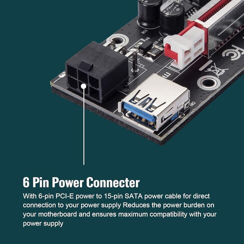 Mining Riser Card,PCI-E 1X to 16X Adapter Card,with 0.6 m USB 3.0 Extension Cable,6PIN / 4PIN / SATA Interface, for Bitcoin, Crypto Mining Ethereum Mining ETH (VER010-X,1 Pack) in Kuwait