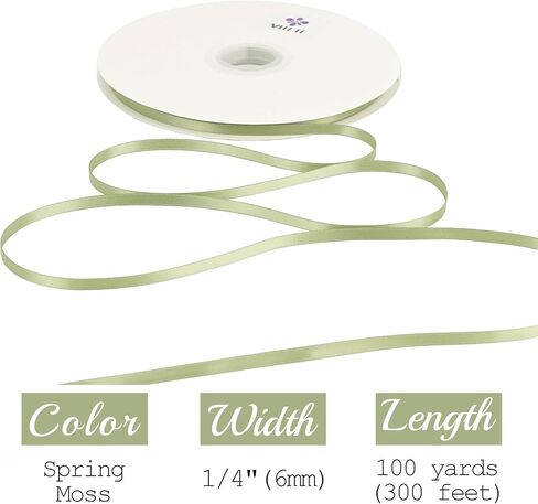 Meedee Spring Moss Satin Ribbon 1/4 بوصة زيتون أخضر الوجه مزدوج الساتان 100 ياردة التخزين المؤقت العطلة شريط النسيج الرقيق لالتفاف الهدايا ، دش الطفل ، الزفاف ، الحرف اليدوية ، الشعر ، الحلي ، الحلي in Kuwait