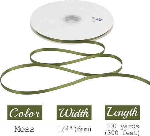 Meedee Spring Moss Satin Ribbon 1/4 بوصة زيتون أخضر الوجه مزدوج الساتان 100 ياردة التخزين المؤقت العطلة شريط النسيج الرقيق لالتفاف الهدايا ، دش الطفل ، الزفاف ، الحرف اليدوية ، الشعر ، الحلي ، الحلي in Kuwait