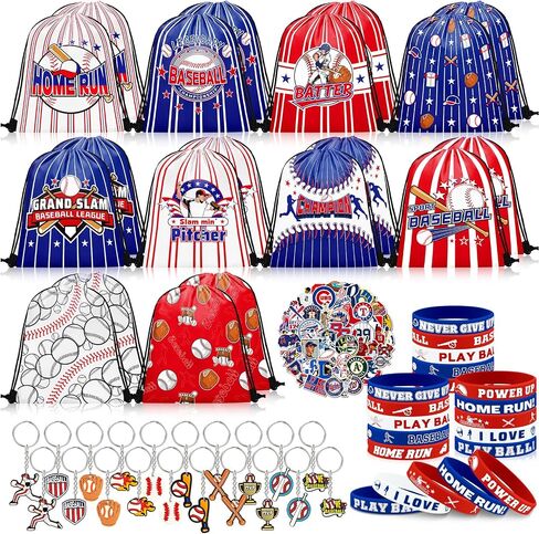 110 PCS Baseball Party Favors ، أكياس الرباطين Baseball Goodie مع سلاسل المفاتيح ملصقات أساور السيليكون حقائب الهدايا للبيسبول تحت عنوان حفلات عيد ميلاد اللوازم in Kuwait