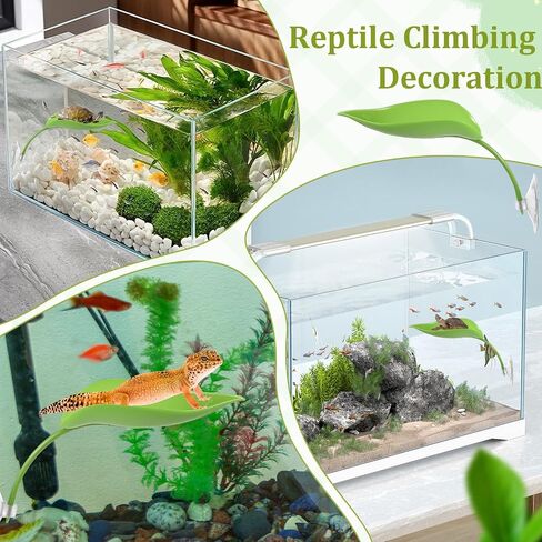 BEWUDY 3PACK TURTLE TANK Accessories ، ملحقات خزان Gecko Crested ، زخارف أوراق مع أكواب الشفط ضفدع الموائل منصة تسلق الجدار Gecko Toy reptile leaf malonging decoration in Kuwait