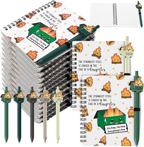 60 Pcs Inspriational Dumpster Fire A6 Journals Bulk Funny Pen with Saying Dumpster Fire Ballpoint Pen Notebook Employee Appreciation Gift (Colorful) in Saudi Arabia