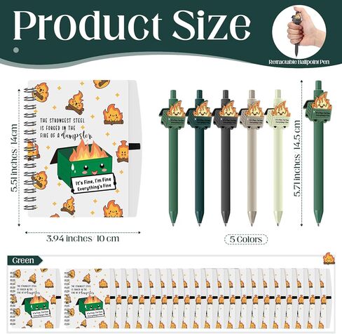 60 Pcs Inspriational Dumpster Fire A6 Journals Bulk Funny Pen with Saying Dumpster Fire Ballpoint Pen Notebook Employee Appreciation Gift (Colorful) in Saudi Arabia