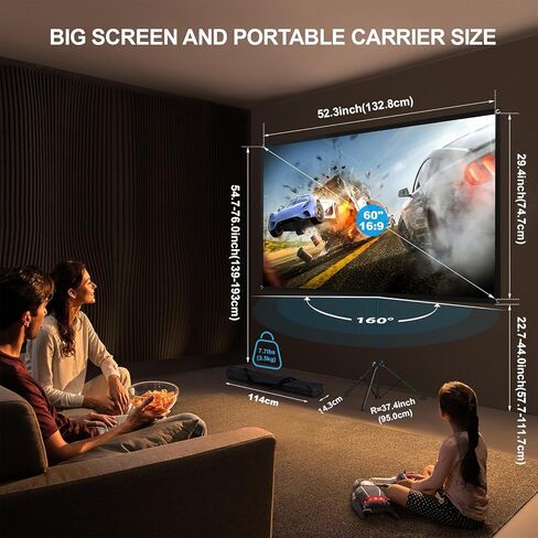 Portable Projector Screen with Stand, ALR Projector Screen 100 Inch 16:9, Outdoor Projector Screen, High Contrast, Work In Ambient Light, Compact Size, Easy Setup, Idea for Home Cinema, Backyard Party in Saudi Arabia