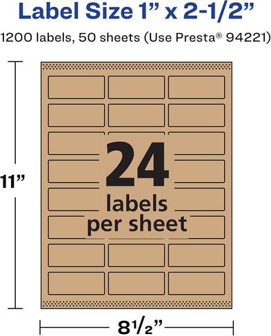 Avery Kraft Brown Rectangle Labels, Sure Feed Technology, 1" x 2.5", 360 Kraft Brown Labels, Laser/Inkjet Printable in Kuwait