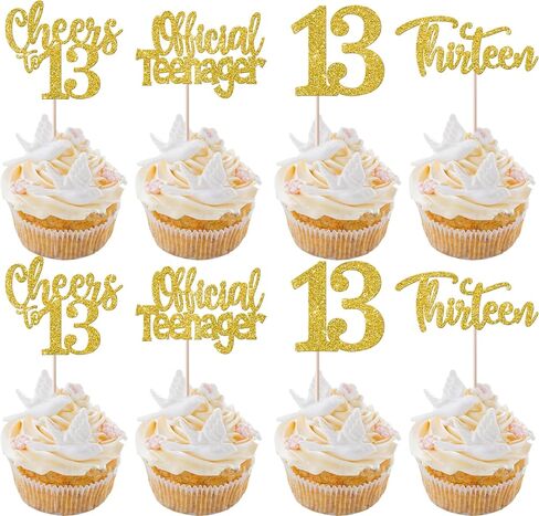 Rsstarxi 24 Pack 13th Birthday Cupcake Toppers Glitter Official Teenager 13 Thirteen Cupcake Picks for Cheers to 13 Years 13th Birthday Wedding Anniversary Party Cake Decorations Gold in Saudi Arabia