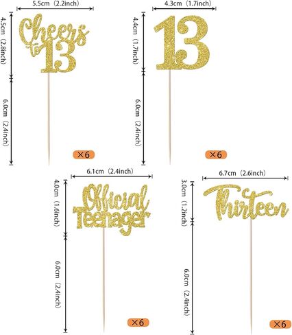 Rsstarxi 24 Pack 13th Birthday Cupcake Toppers Glitter Official Teenager 13 Thirteen Cupcake Picks for Cheers to 13 Years 13th Birthday Wedding Anniversary Party Cake Decorations Gold in Saudi Arabia