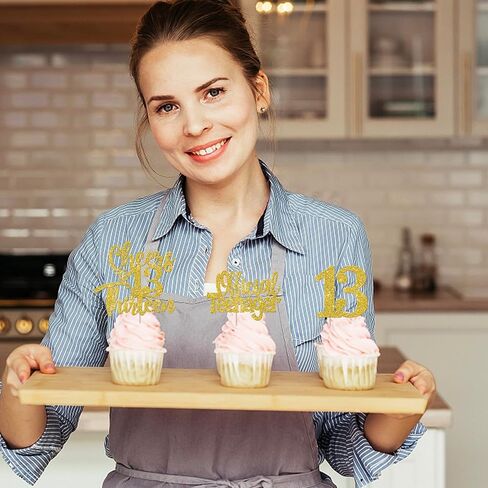 Rsstarxi 24 Pack 13th Birthday Cupcake Toppers Glitter Official Teenager 13 Thirteen Cupcake Picks for Cheers to 13 Years 13th Birthday Wedding Anniversary Party Cake Decorations Gold in Saudi Arabia