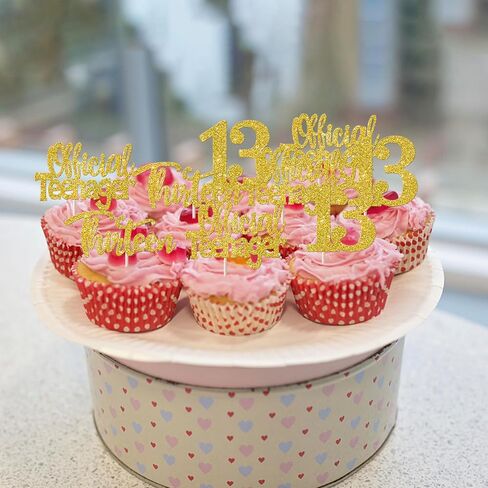 Rsstarxi 24 Pack 13th Birthday Cupcake Toppers Glitter Official Teenager 13 Thirteen Cupcake Picks for Cheers to 13 Years 13th Birthday Wedding Anniversary Party Cake Decorations Gold in Saudi Arabia