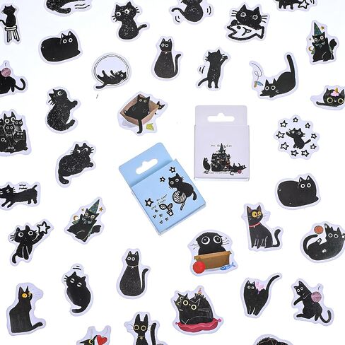 90 Pcs Cute Cat Stickers Mini Black Cat Stickers Vintage Aesthetic Scrapbook for Teens Adults Journal DIY Decoration Planners Diary Notebooks Album Laptop Phone Case Art Craft in Saudi Arabia