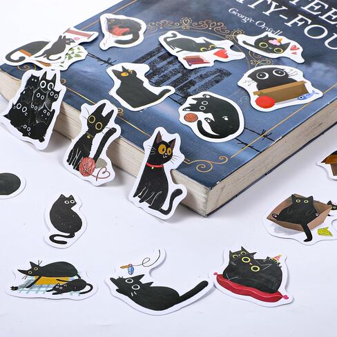 90 Pcs Cute Cat Stickers Mini Black Cat Stickers Vintage Aesthetic Scrapbook for Teens Adults Journal DIY Decoration Planners Diary Notebooks Album Laptop Phone Case Art Craft in Saudi Arabia