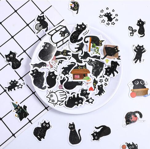 90 Pcs Cute Cat Stickers Mini Black Cat Stickers Vintage Aesthetic Scrapbook for Teens Adults Journal DIY Decoration Planners Diary Notebooks Album Laptop Phone Case Art Craft in Saudi Arabia