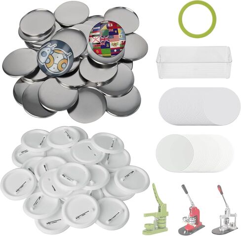 100 Sets 58mm/2.28 in Button Maker Supplies, Fesorsi Button Covers Galvanized Iron, Plastic Back Cover, Buttons Blank Paper, Plastic Clear Film, for DIY Badges, Name Tag, Clothes (with Storage Box) in Kuwait