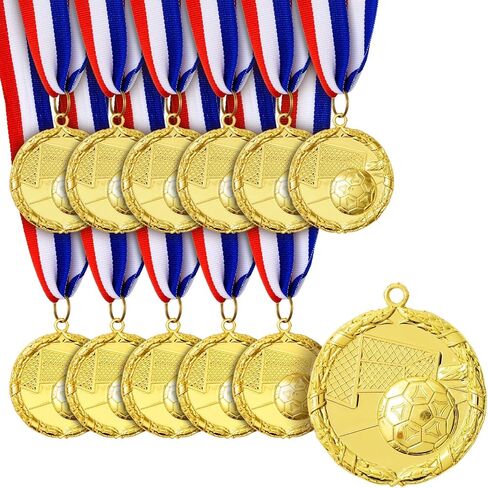 Juvale 12 Pack Basketball Medals for Kids and Adults, Team Participation Trophies, Awards, Party Favors, Red, White, and Blue Stripes 15.5" Ribbon (2 in, Metal, Gold) in Saudi Arabia