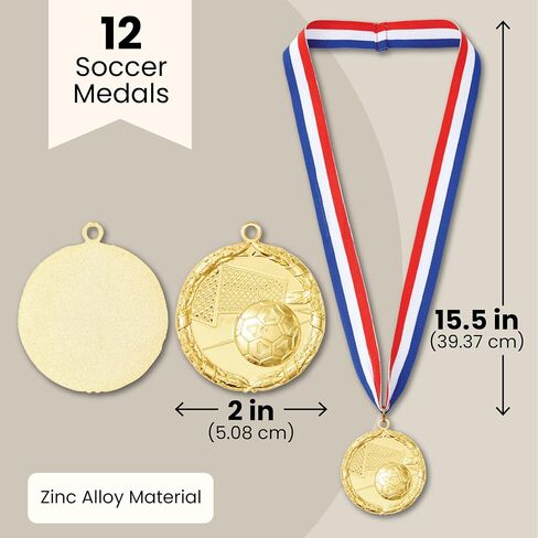 Juvale 12 Pack Basketball Medals for Kids and Adults, Team Participation Trophies, Awards, Party Favors, Red, White, and Blue Stripes 15.5" Ribbon (2 in, Metal, Gold) in Saudi Arabia