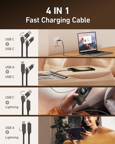 4 in 1 USB C to Lightning Cable 6ft, 60W USB C Fast Charging Cable with Data, iPhone Charger Cord for iPhone 15/14 13 12 11 /Samsung S22 S21 Multi Charging Cable for All USB-C and Lightning Devices in Saudi Arabia