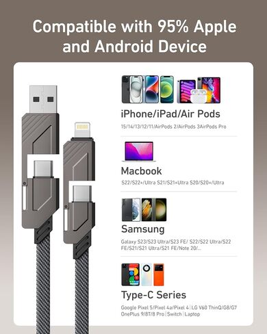 4 in 1 USB C to Lightning Cable 6ft, 60W USB C Fast Charging Cable with Data, iPhone Charger Cord for iPhone 15/14 13 12 11 /Samsung S22 S21 Multi Charging Cable for All USB-C and Lightning Devices in Saudi Arabia